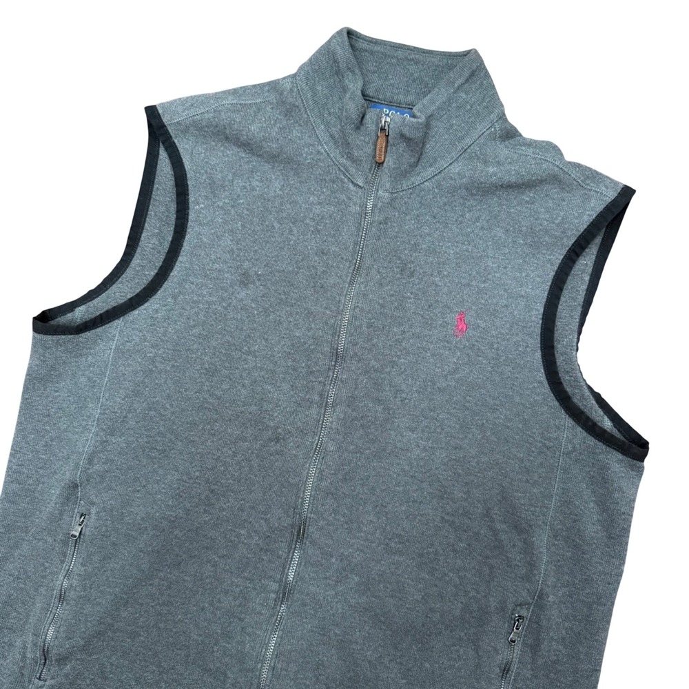 Polo Ralph Lauren Full Zip Vest Mens Large Grey Cotton Knit Pink Pony Sleeveless